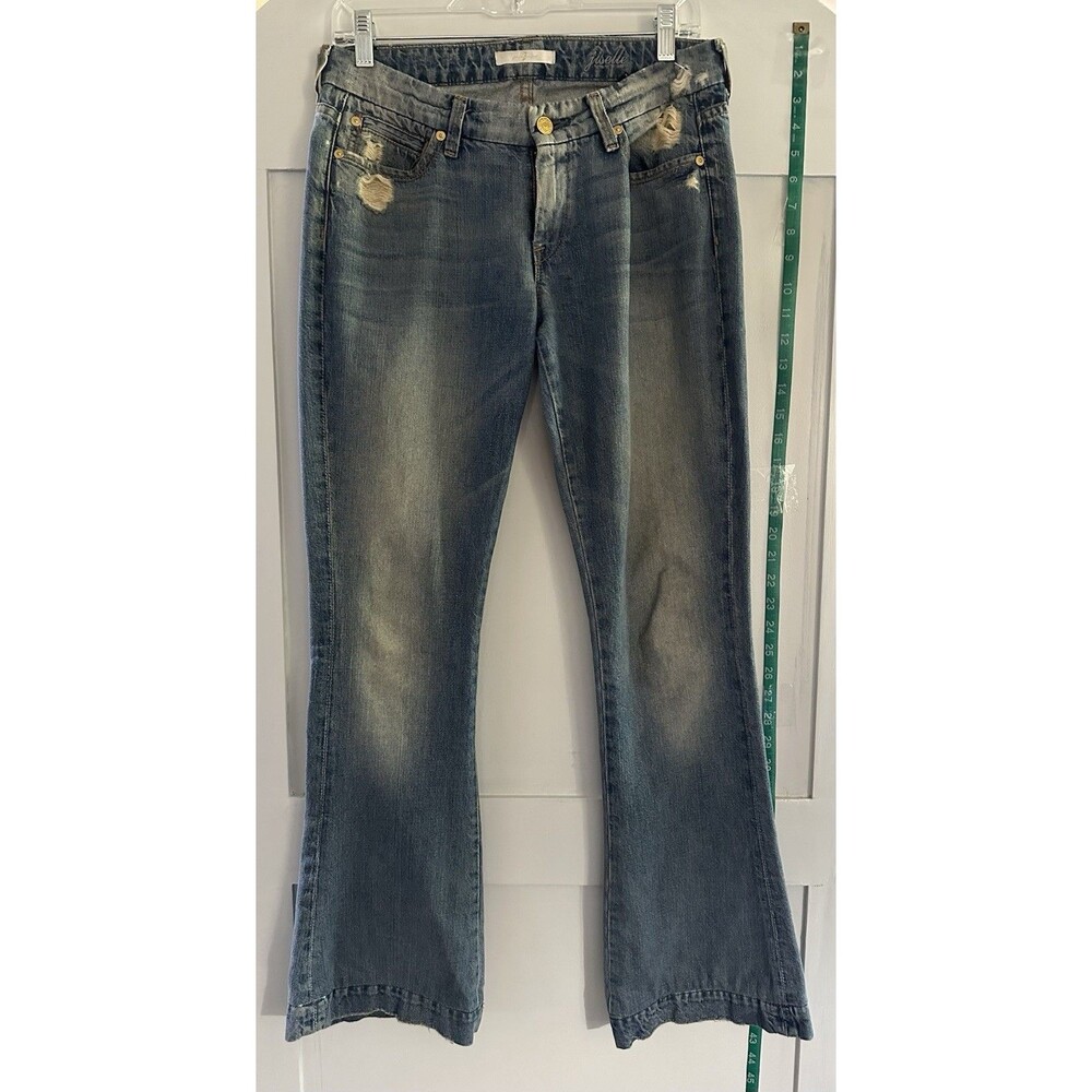 7 For All Mankind Jiselle Wide Leg Loose Fit Distressed Blue Jeans Size 27